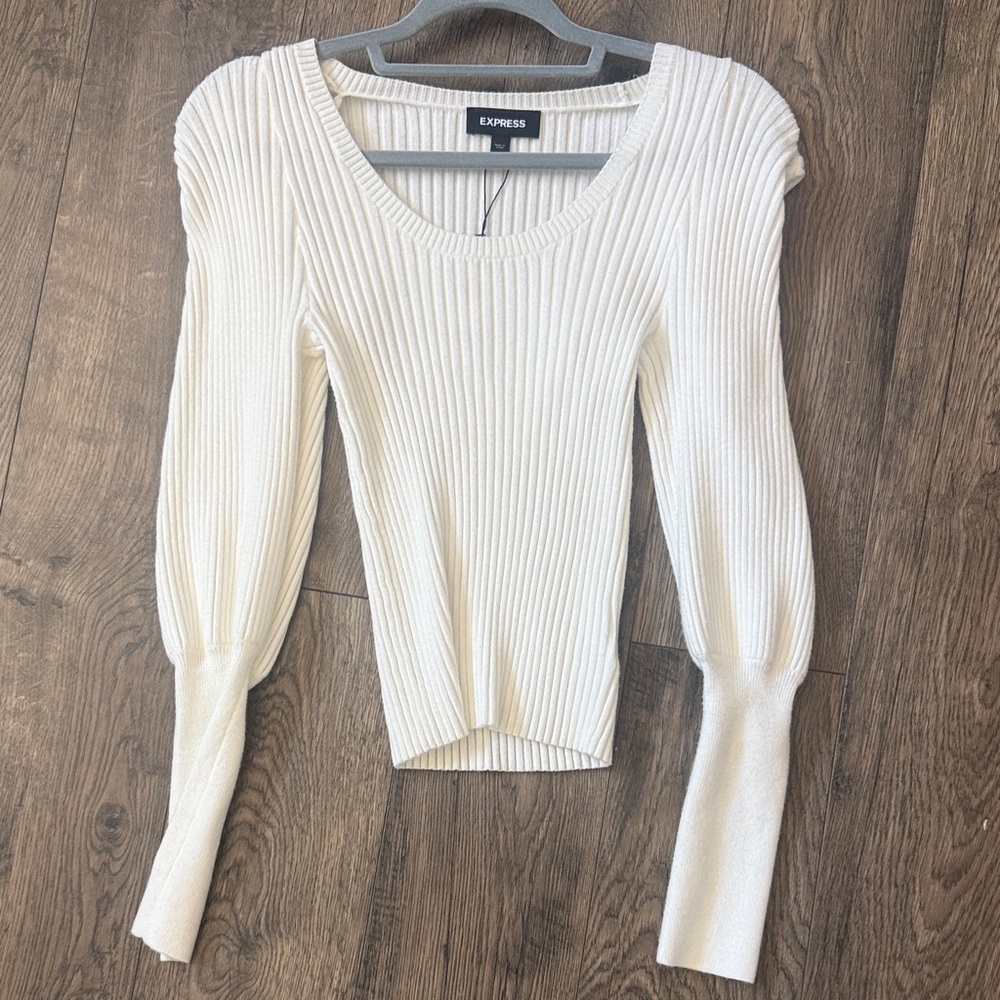 Express Ivory Ribbed Knit Top